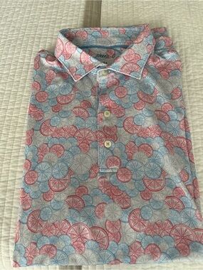 johnnie-O Polo Shirt in Red, Blue, Grey Citrus Print